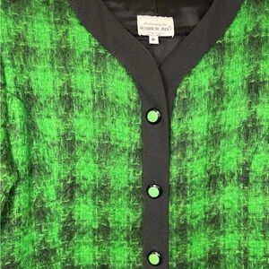 VTG Bright Green Mohair Tweed Clueless Style Blazer Jacket By Brownstone Studio